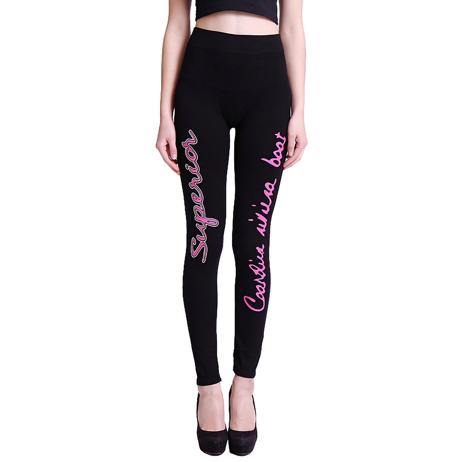 欧美款黑色无缝红色英文字母显瘦印花打底裤 运动瑜伽裤批发