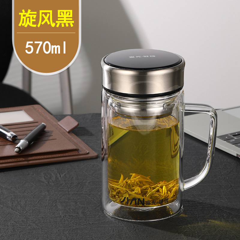 富光双层玻璃杯印字logo礼品杯男女士家用办公耐热泡茶水杯子批发