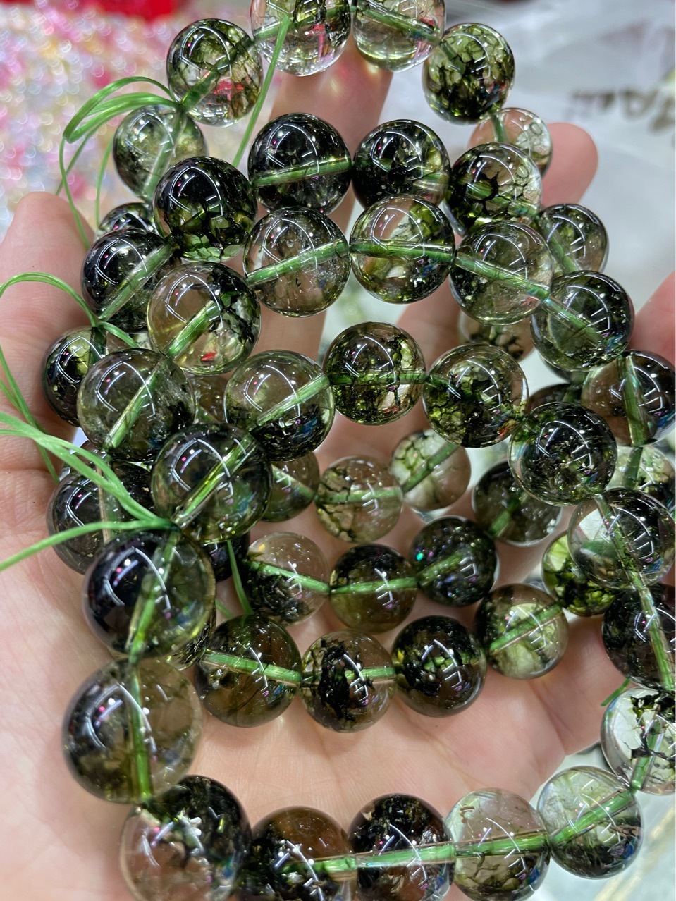 批发绿幽灵水晶单圈手链绿爆花聚宝盆男女情侣手链饰品-阿里巴巴