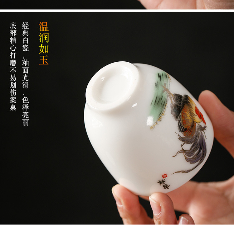 德化陶瓷羊脂玉手绘鸡缸杯品茗杯主人杯茶杯白瓷金鸡杯礼品批发