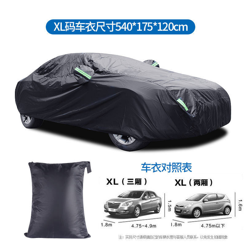 Car Cover Full Black 190T Silver-Coated Cloth Car Cover Rainproof and Sun Protection with Car Cover Polyester Reflective Stripe Car Cover