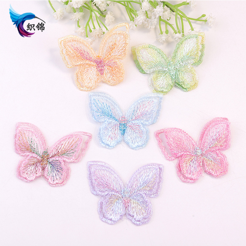 in stock wholesale colorful double-layer butterfly wedding dress hanfu clothing accessories diy hair accessories embroidery butterfly cloth sticker