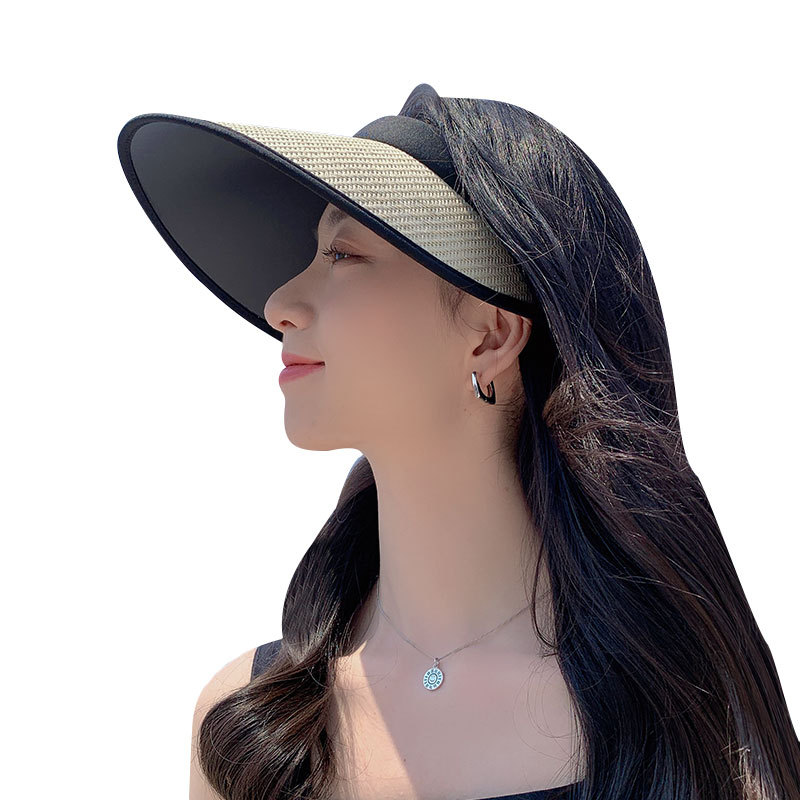 Summer Headband Head Net Red Same Fashion Air Top Sun-Proof Vinyl Straw Hat Female Big Brim Small Icon UV Sun Protection Hat Female Fashion