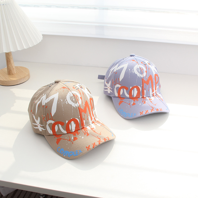儿童棒球帽春季新款嘻哈字母印花涂鸦儿童鸭舌帽男中童儿童遮阳帽