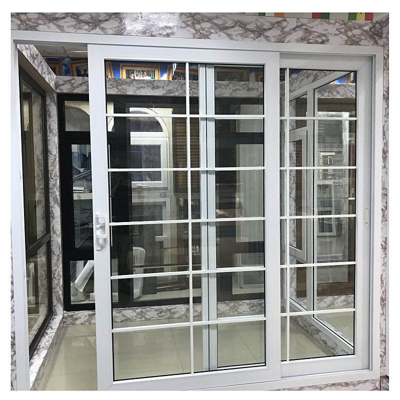 佛山工厂直供塑钢pvc推拉门窗,隔音隔热玻璃带装饰格条