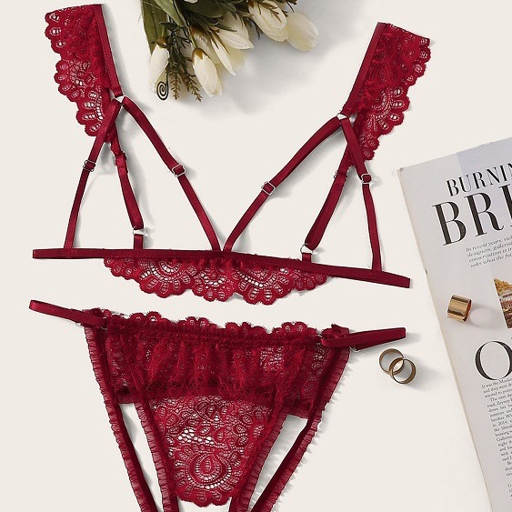 情趣内衣欧美跨境开档露乳性感透视三点式比基尼诱惑套装代发1512