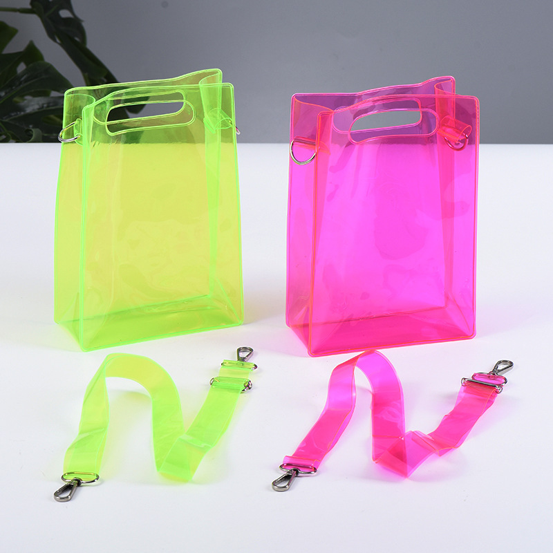 PVC Student Shoulder Bag Creative Color PVC Handbag Printable Logo Hand Carrying Shopping Gift Storage Bag