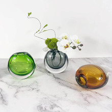 现代艺术透明吹制厚底玻璃花瓶 样板间客厅餐桌装饰花器
