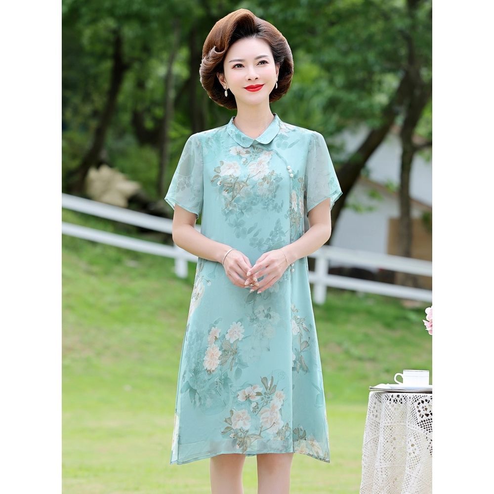 中老年女装妈妈新款连衣裙夏中长中年洋气中国风气质改良旗袍裙子