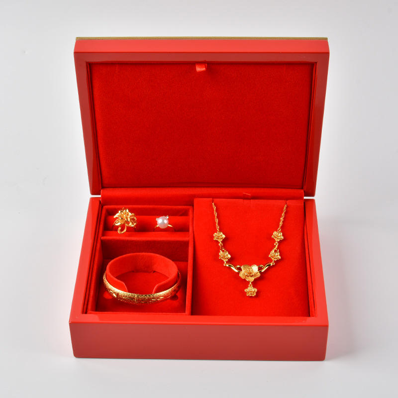 三金首饰盒 老凤祥首饰木盒囍字 黄金手镯首饰三金收纳套装盒批发