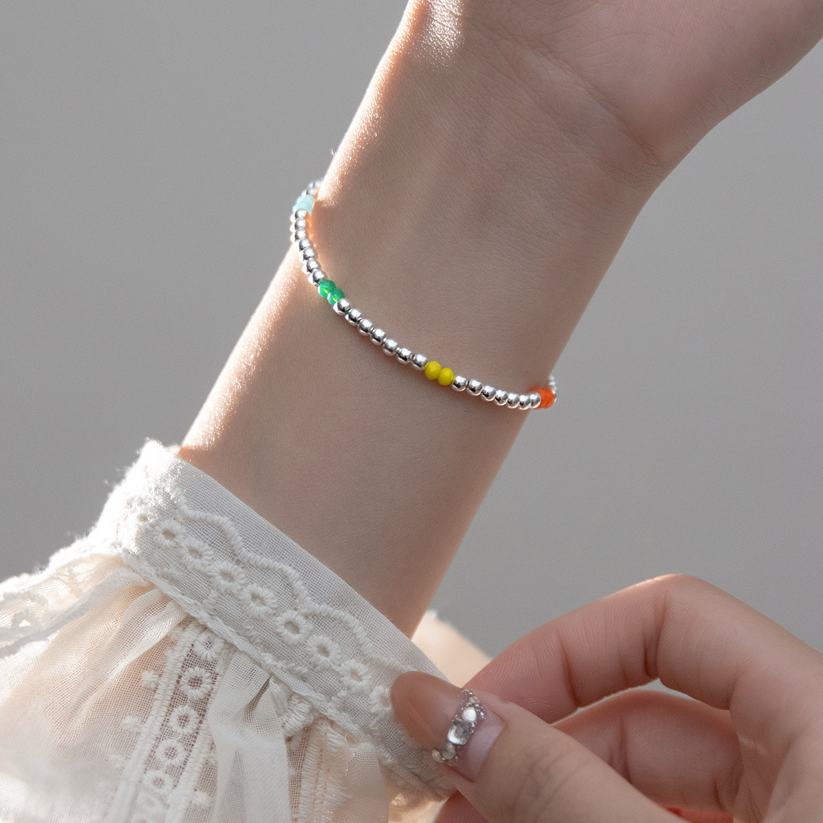 诗为s925纯银彩珠圆珠手链ins风甜美设计感气质手饰品女s6407