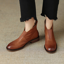 法式复古棕色低跟及踝靴马丁靴冬季新款小踝靴圆头平底短靴女靴