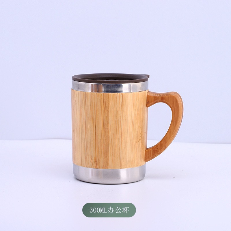 Cross-Border Bamboo Cup 304 Stainless Steel Vacuum Thermos Cup Bamboo Tray Car Portable Bamboo Cup with Logo