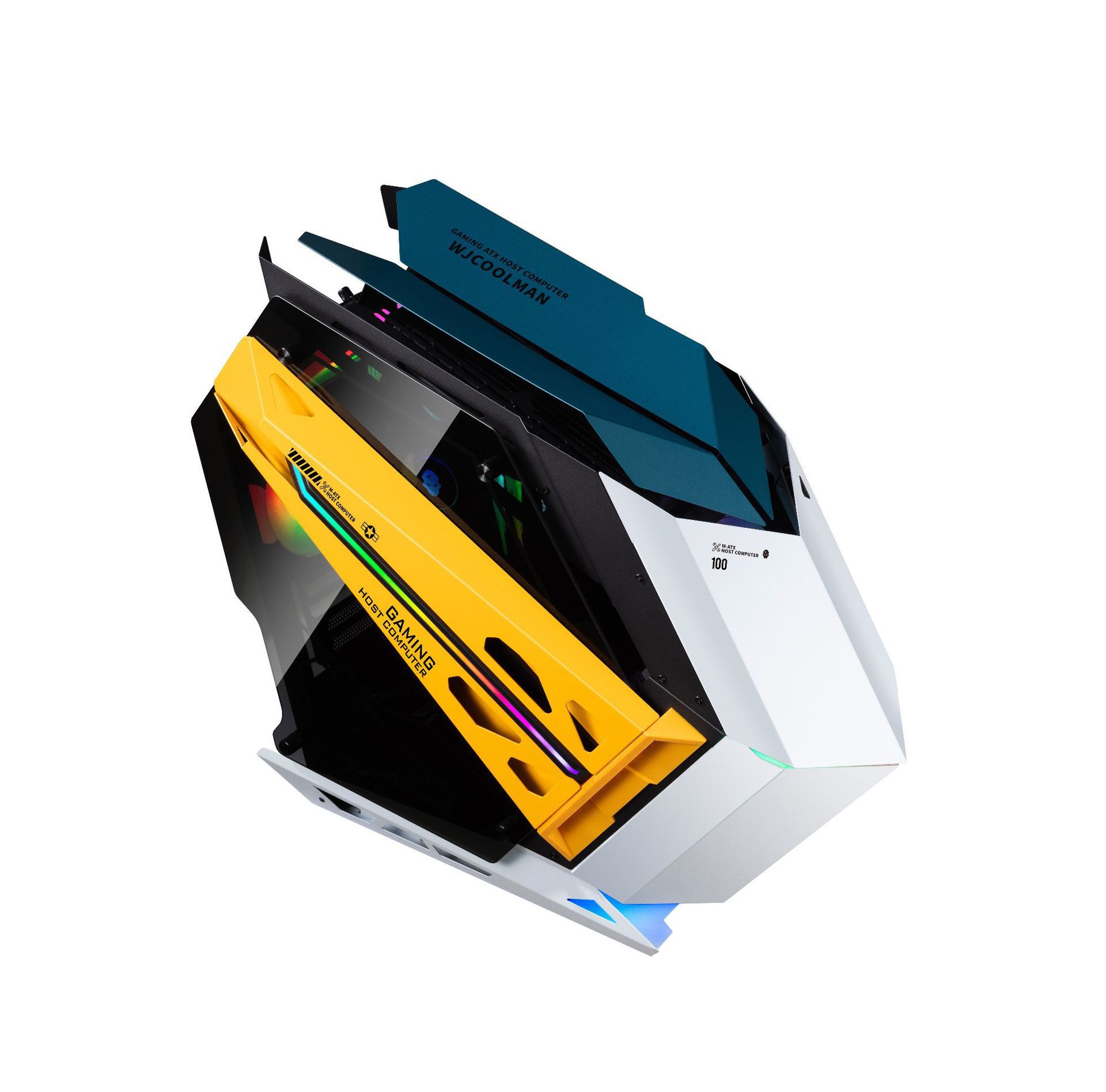 新款电竞游戏 电脑机箱 台式异形电竞钢化玻璃侧透自带灯条usb3.