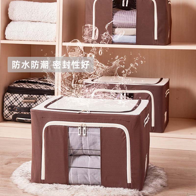 Organizer Storage Box Environmental Protection Water-Repellent Cloth Oxford Fabric Foldable Six Steel Frame Moving Clothing Cotton Quilt Storage Box