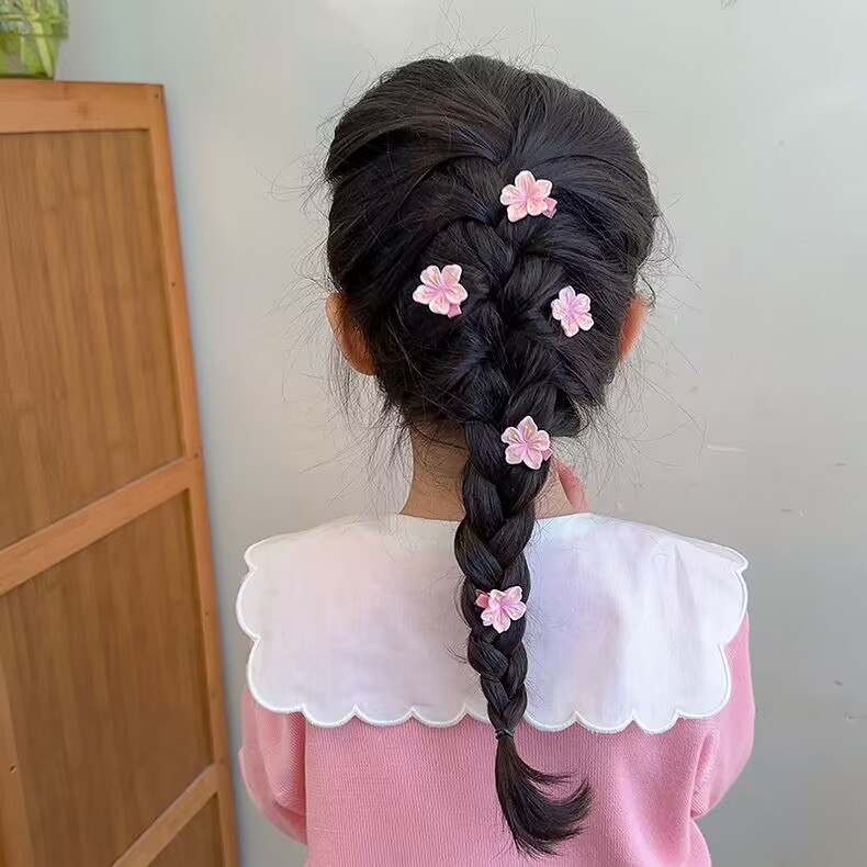 Spring Korean Style Cherry Blossom Children Do Not Hurt Hair Hairpin Pink Cute Girl Hairpin Flower Hair Rope Girl Leather Case
