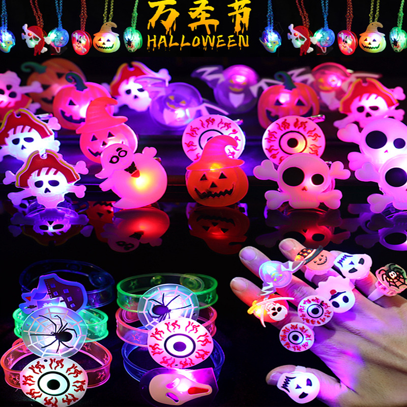 Halloween Necklace Luminous Wansheng Brooch Watch Ring Cross-Border Direct Selling Halloween Christmas Flash Wholesale