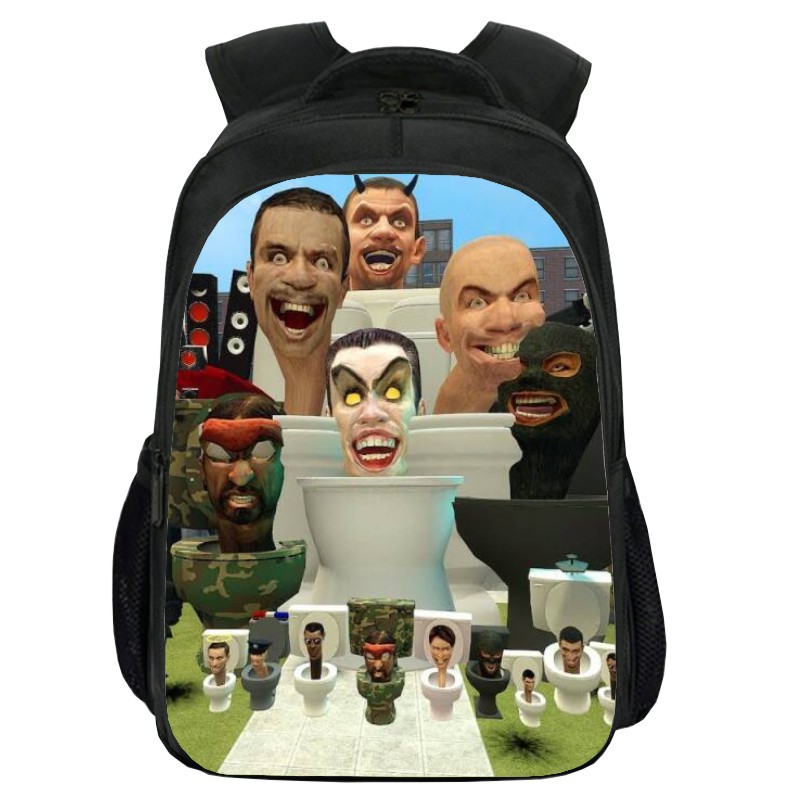 New Pattern Print Toilet Double-Layer Schoolbag Cartoon Skibidi Toilet Student Computer Backpack Can Be Sent on Behalf