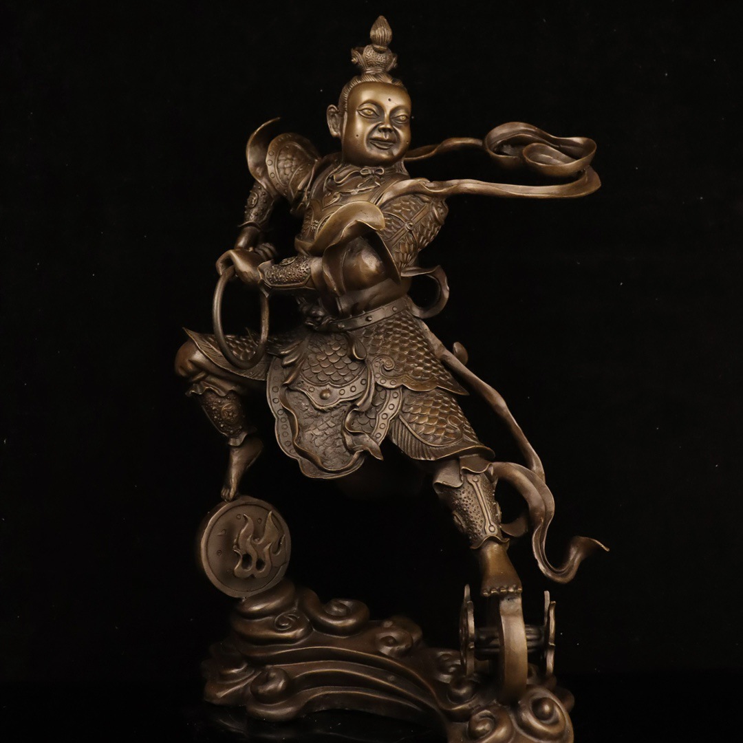 黄铜哪吒三太子神像哪吒佛像居家供养摆件大号中坛元帅客厅装饰品