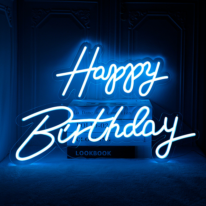 跨境生日快乐装饰led霓虹灯纪念日周年庆室内外壁挂led字母外贸灯