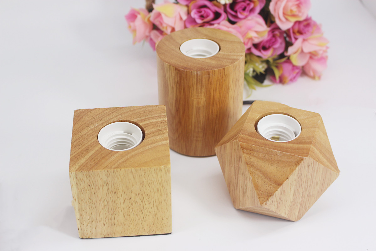 简约木底座e27接口带开关带线配件灯泡家用创意灯底座灯头座