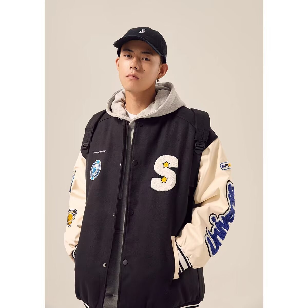 韩版宽松拼色男女棒球服外套春秋季潮牌设计感学院风情侣款潮夹克