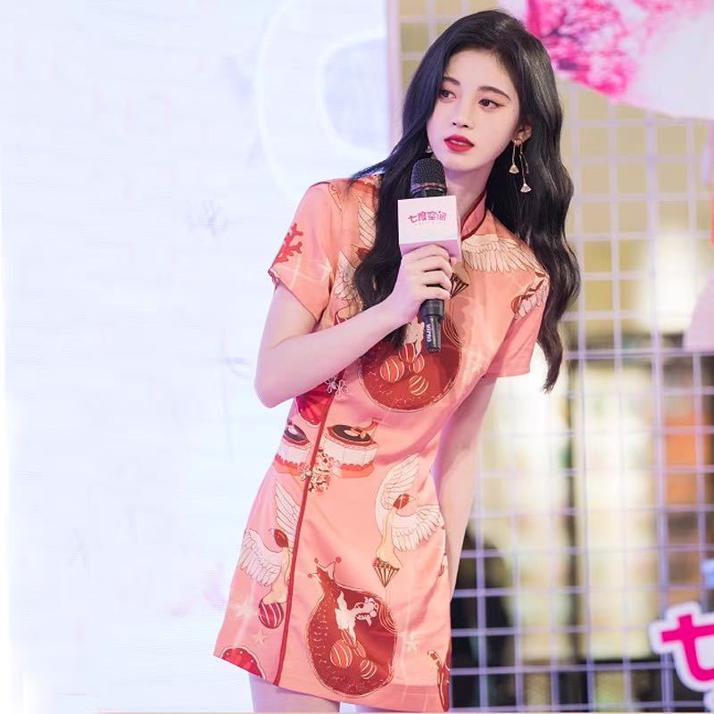 鞠婧祎明星同款2021夏季复古改良旗袍中国风连衣裙设计感气质裙子