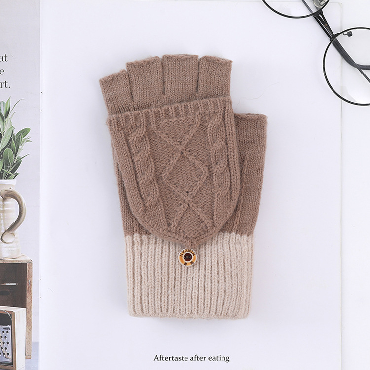Winter New Knitted Gloves Playing Games Student Writing Gloves Cashmere Half Finger Flip Warm Gloves
