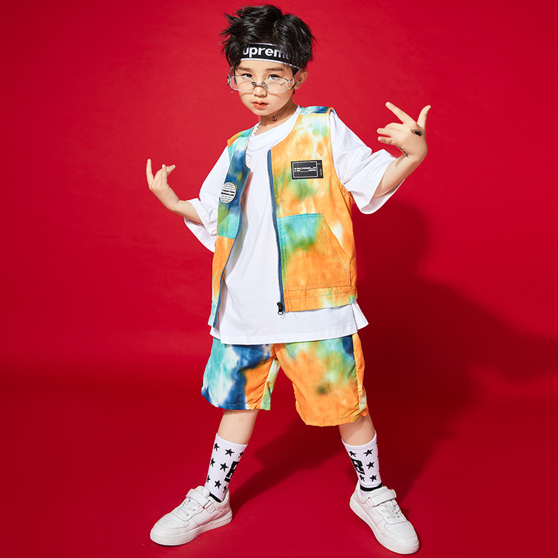 男童演出服新款夏季套装六一幼儿园现代舞彩色酷炫嘻哈儿童街舞潮