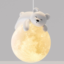 跨境奶油风法式床头吊灯简约创意卧室3D月球卡通小熊儿童房吊灯