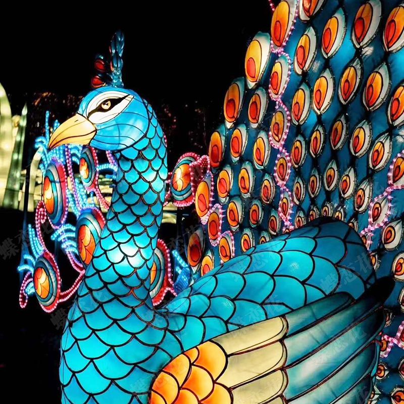 专业彩灯厂家  新年灯会孔雀造型彩灯花灯制作装饰灯公园广场布置