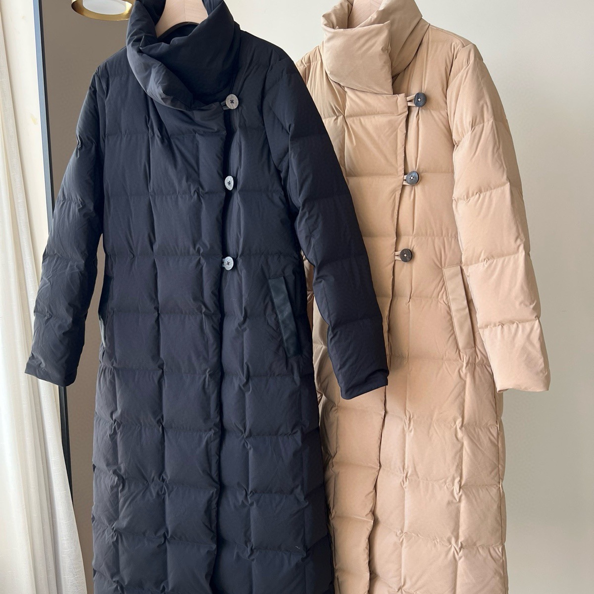 新款95波兰白鹅绒方格中长款立领羽绒服女冬季外套女23yr4112m
