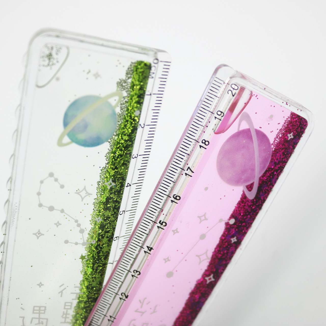 批发学生多款20cm入油流沙塑料直尺透明刻度书签尺子绘图尺610-15