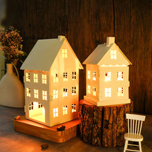 跨境欧式田园风格圣诞节蜡烛台铁艺镂空风灯小房子装饰品摆件