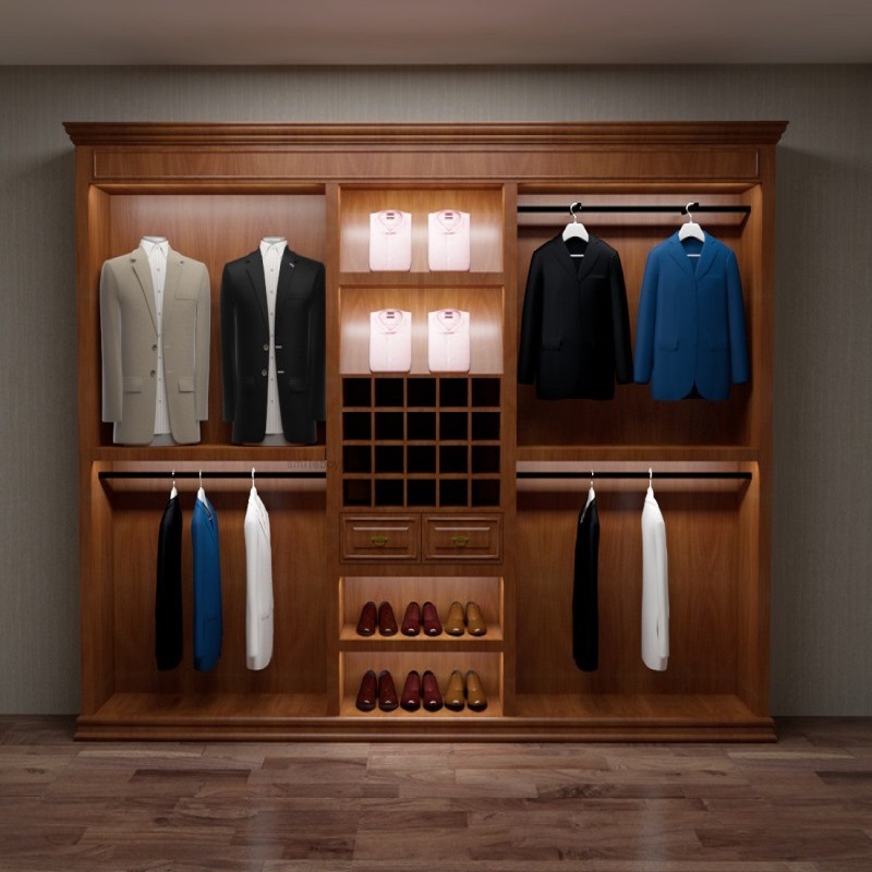 西装展示柜衣服陈列柜专卖店男女装木纹高柜整店家纺设计服装展柜