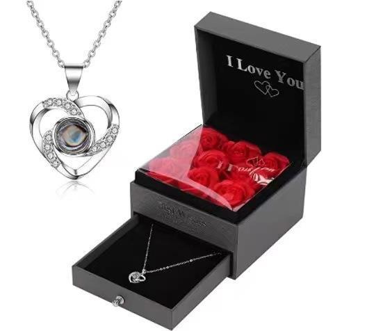 Sterling Silver Projection Necklace Female Accessories Preserved Fresh Flower Gift Box Christmas Valentine's Day Gift