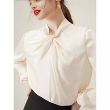 外贸速卖通白色立领衬衫女设计感扭结2024春新款气质上衣