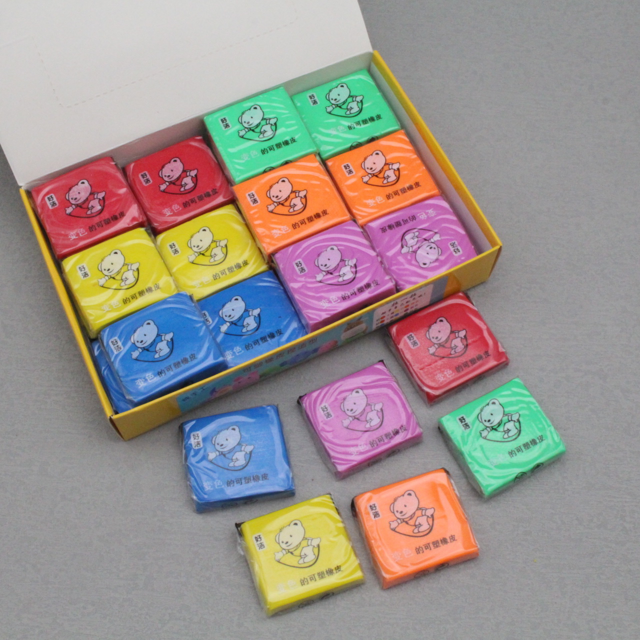 批发好洁彩色拉丝变色可塑橡皮小学生儿童写字美术素描软橡皮