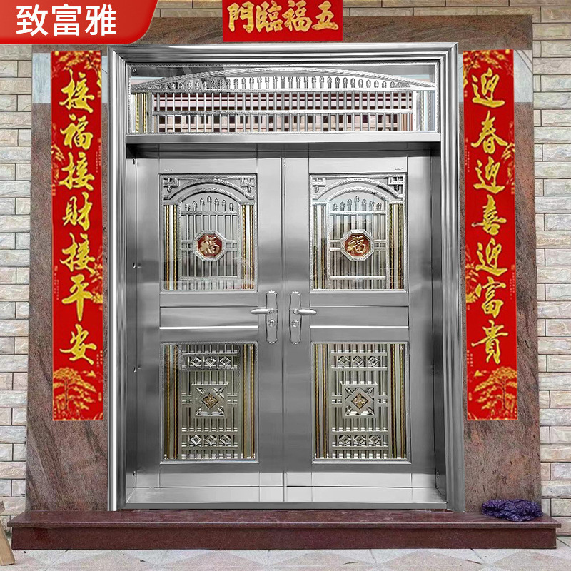 佛山厂家304不锈钢罗马柱别墅大门甲级门进户门自建房大门双开门