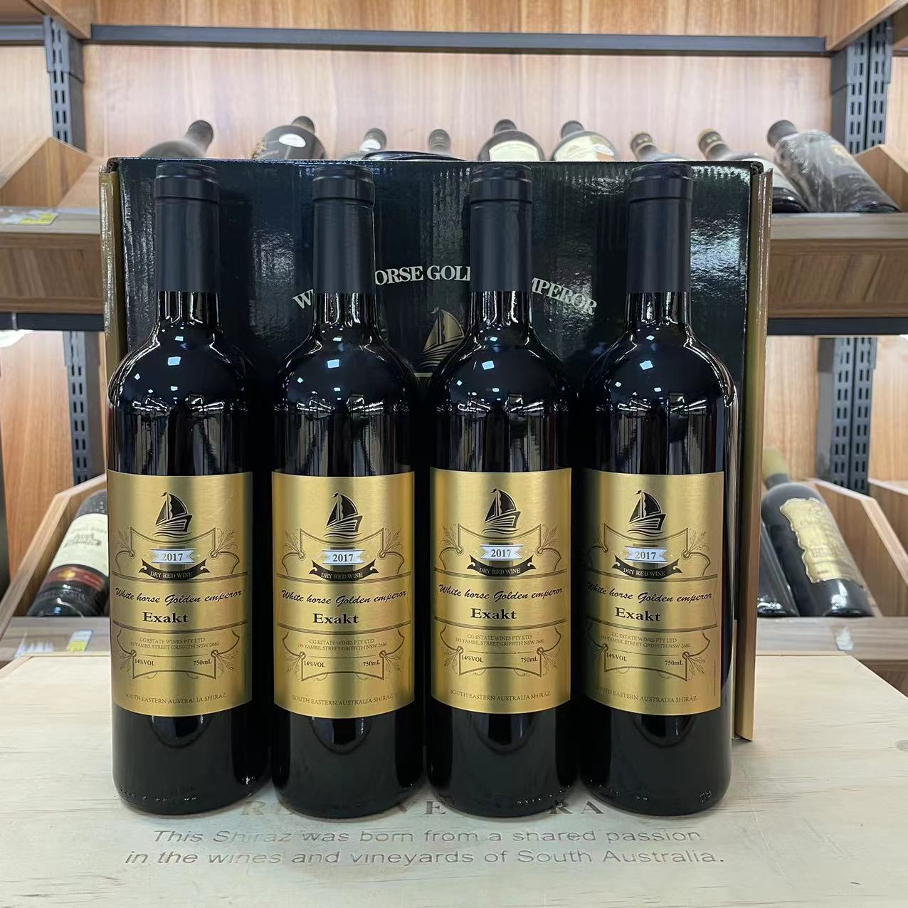 4瓶礼盒】澳洲产14度金标红酒葡萄酒干红西拉正品礼盒红酒送礼