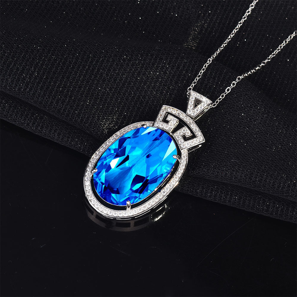 抖音快手直播爆款镶嵌仿天然坦桑蓝宝石吊坠 pt950瑞士托帕蓝项链
