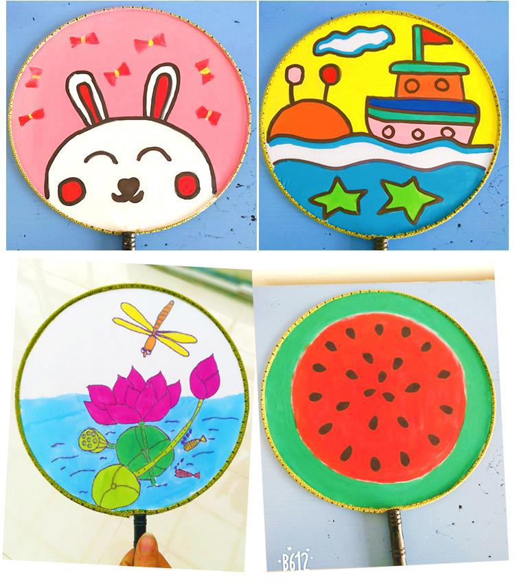 团扇白底书画diy扇子自制空白可作画圆扇扇面画白色涂鸦布料跳舞