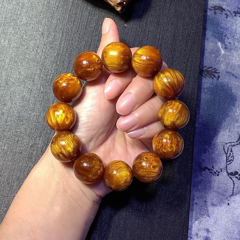 新款金丝蜜蜡香珀手串男女生士蜜蜡圆珠情侣手链蜜蜡圆珠文玩佛珠