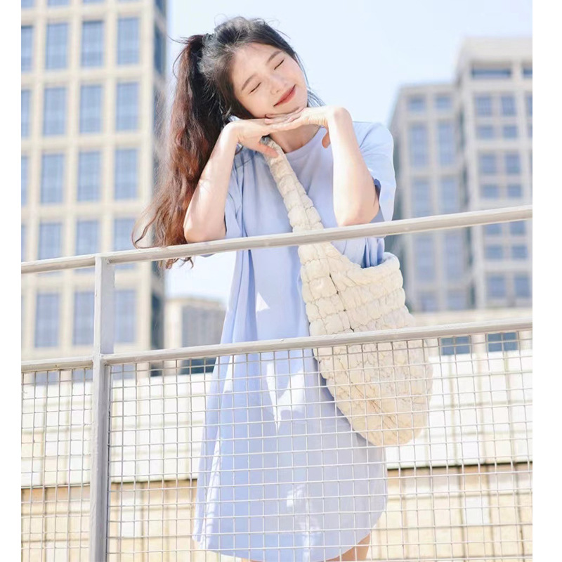 2023 Summer New Pure Color Cotton Loose Design round Neck A- line T-shirt Dress for Women Casual Dress Slimming