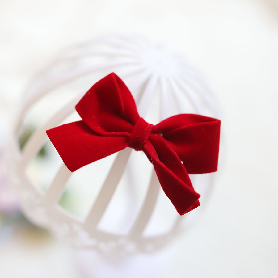 新年红布艺蝴蝶结发夹 公主鸭嘴夹 圣诞节甜美发饰刘海碎发夹