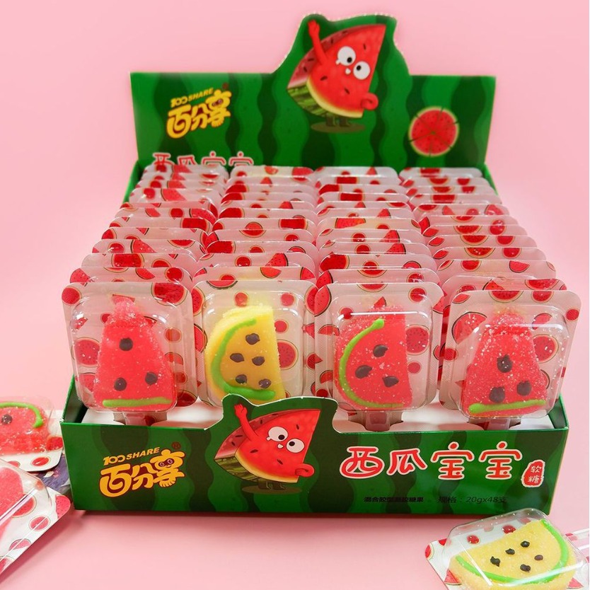 百分享20g西瓜宝宝味水果果半糖果汁软糖休闲零食糖果棒棒糖批发