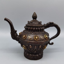 古玩黄铜茶壶珠子壶家居客厅摆件仿古收藏紫铜色酒壶摆设工艺品