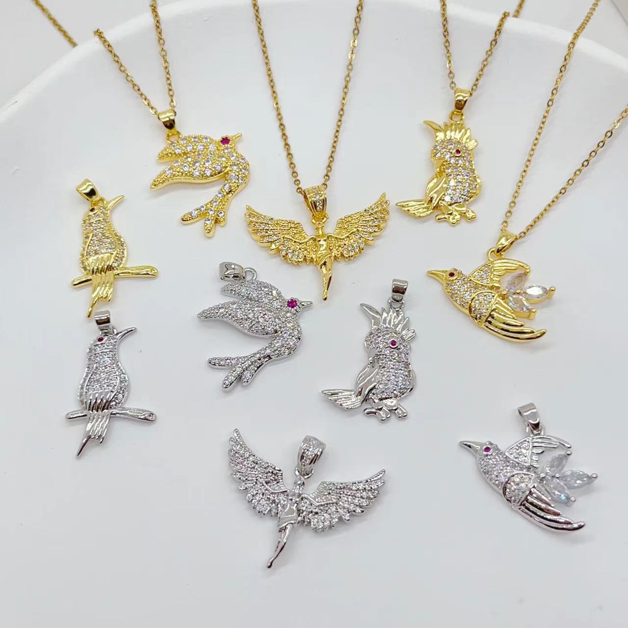 Micro-Inlaid Copper Zircon Titanium Steel Chain Personality Fashion Minority Design Flying Bird Necklace Electroplated 18K Accessories Wholesale