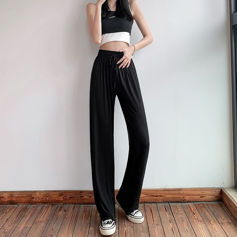 Gray Wide-Leg Pants for Women 2023 Summer Thin High Waist Drooping Casual Ice Silk Modal Dance Mosquito-Proof Draped Pants