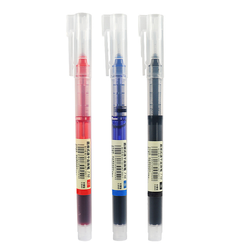 Straight-Liquid Ballpoint Pen 0.5mm Quick-Drying Gel Pen Ins Good-looking Large Capacity Brush Pen Black Red Blue Signature Pen